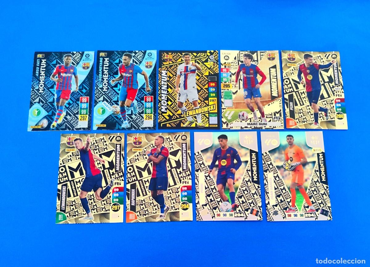 Cromos de F&uacute;tbol: Adrenalyn Momentum Barcelona Ansu Fati Guiu Lewandowski Aubameyang Raphinha Pedri Joan Garc&iacute;a