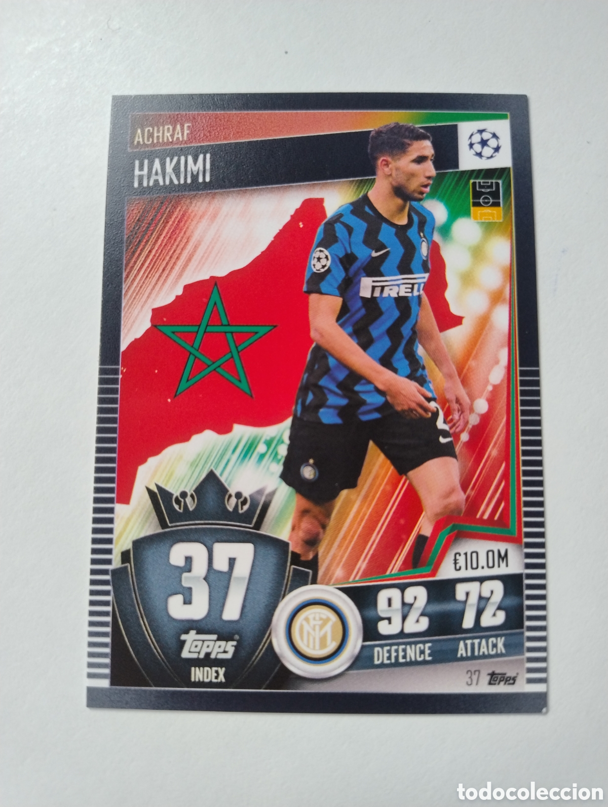 Cromos de F&uacute;tbol: 37 - Achraf Hakimi - Inter de Mil&aacute;n - Topps Match Attax 101 2020 - 2021