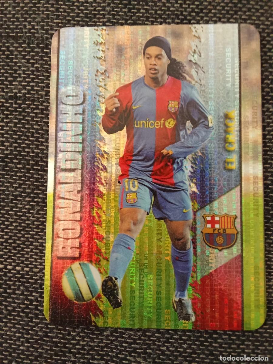 Cromos de F&uacute;tbol: 53 Ronaldinho FC Barcelona el crack versi&oacute;n security vertical puntas redo das fichas de la liga 2008