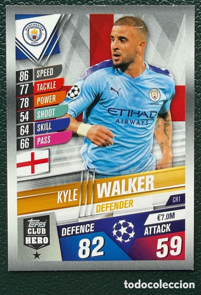 Football Stickers: CH1 KYLE WALKER MANCHESTER CITY FICHAS ALBUM MATCH ATTAX 101 TOPPS 2019 2020 19 20