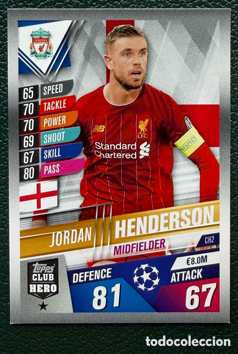 Football Stickers: CH2 JORDAN HENDERSON LIVERPOOL FC FICHAS ALBUM MATCH ATTAX 101 TOPPS 2019 2020 19 20