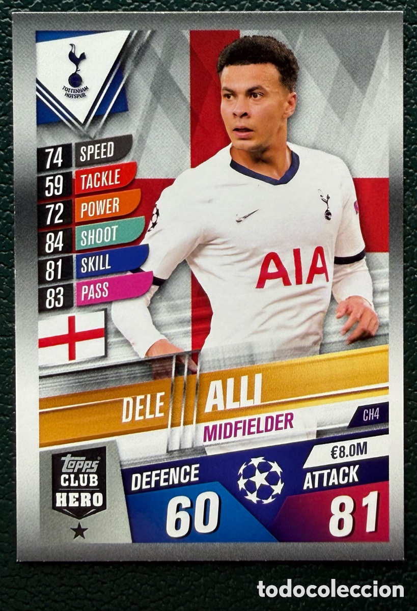 Football Stickers: CH4 DELE ALLI TOTTENHAM HOTSPUR FICHAS ALBUM MATCH ATTAX 101 TOPPS 2019 2020 19 20