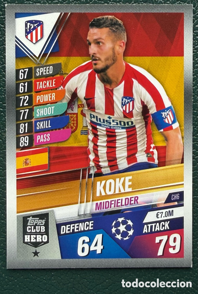Football Stickers: CH6 KOKE ATLETICO DE MADRID FICHAS ALBUM MATCH ATTAX 101 TOPPS 2019 2020 19 20