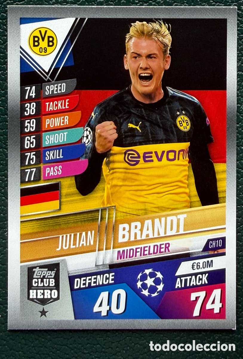 Football Stickers: CH10 JULIAN BRANDT BORUSSIA DORTMUND FICHAS ALBUM MATCH ATTAX 101 TOPPS 2019 2020 19 20