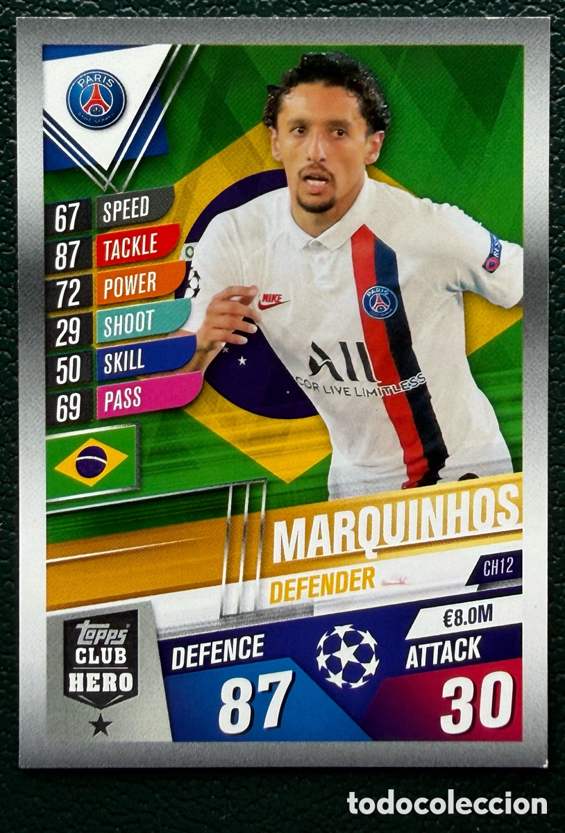 Football Stickers: CH12 MARQUINHOS PARIS SAINT GERMAIN PSG FICHAS ALBUM MATCH ATTAX 101 TOPPS 2019 2020 19 20