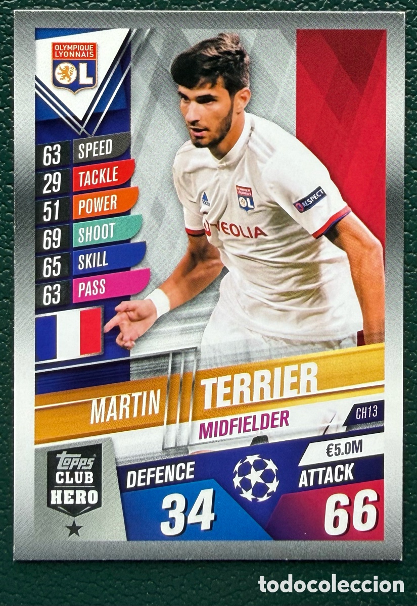 Figurine di Calcio: CH13 MARTIN TERRIER OLYMPIQUE LYONNAIS FICHAS ALBUM MATCH ATTAX 101 TOPPS 2019 2020 19 20