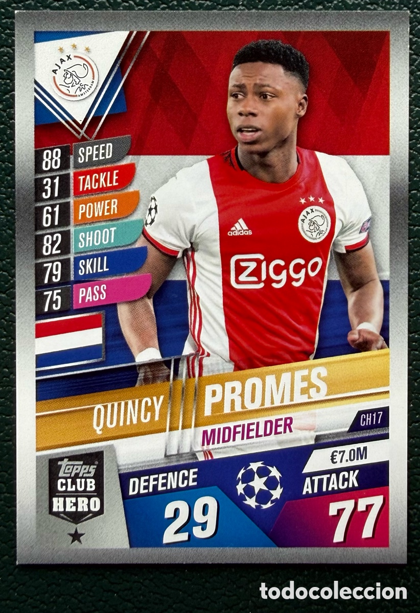 Cromos de F&uacute;tbol: CH17 QUINCY PROMES AFC AJAX FICHAS ALBUM MATCH ATTAX 101 TOPPS 2019 2020 19 20