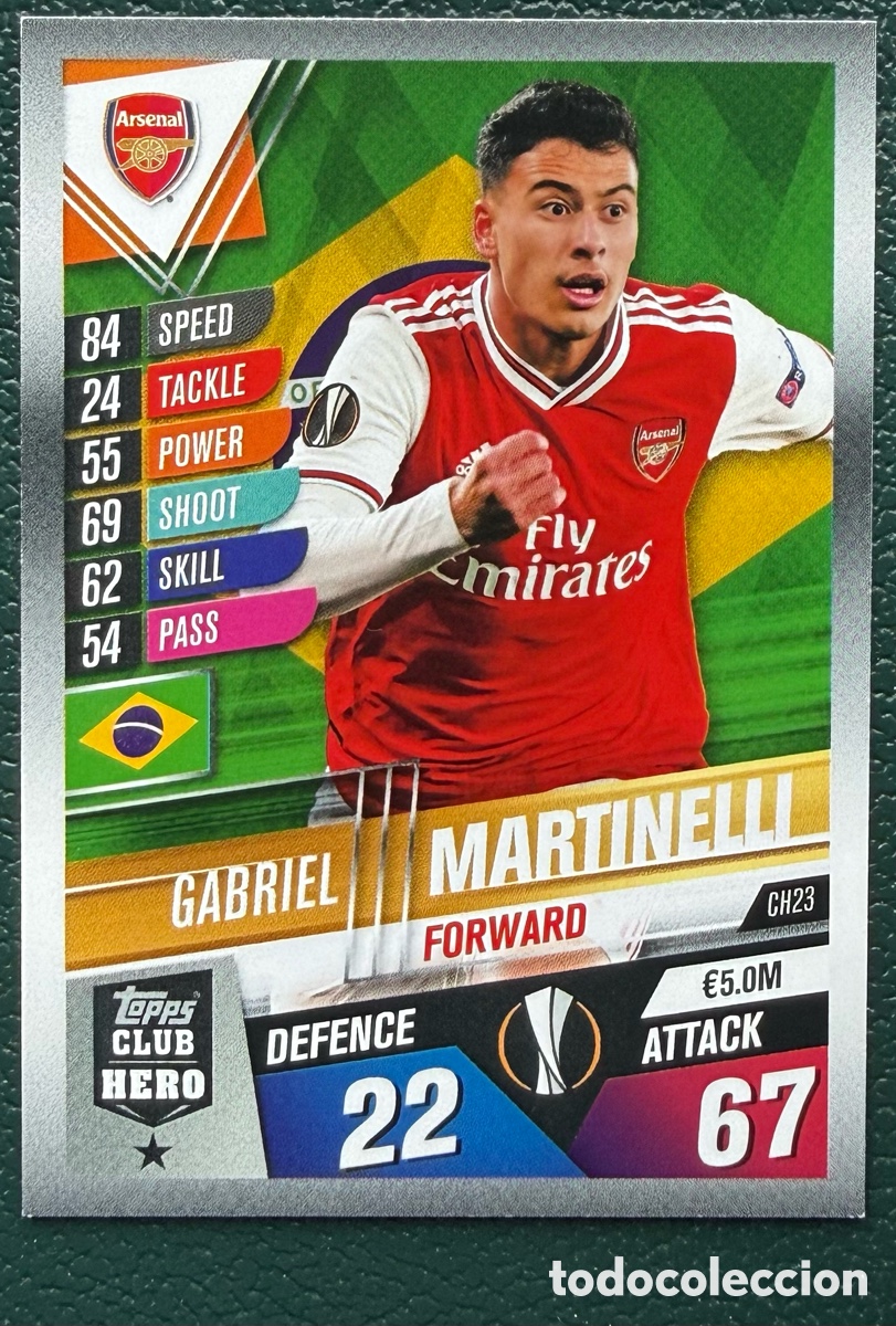 Figurine di Calcio: CH23 GABRIEL MARTINELLI ARSENAL FC FICHAS ALBUM MATCH ATTAX 101 TOPPS 2019 2020 19 20