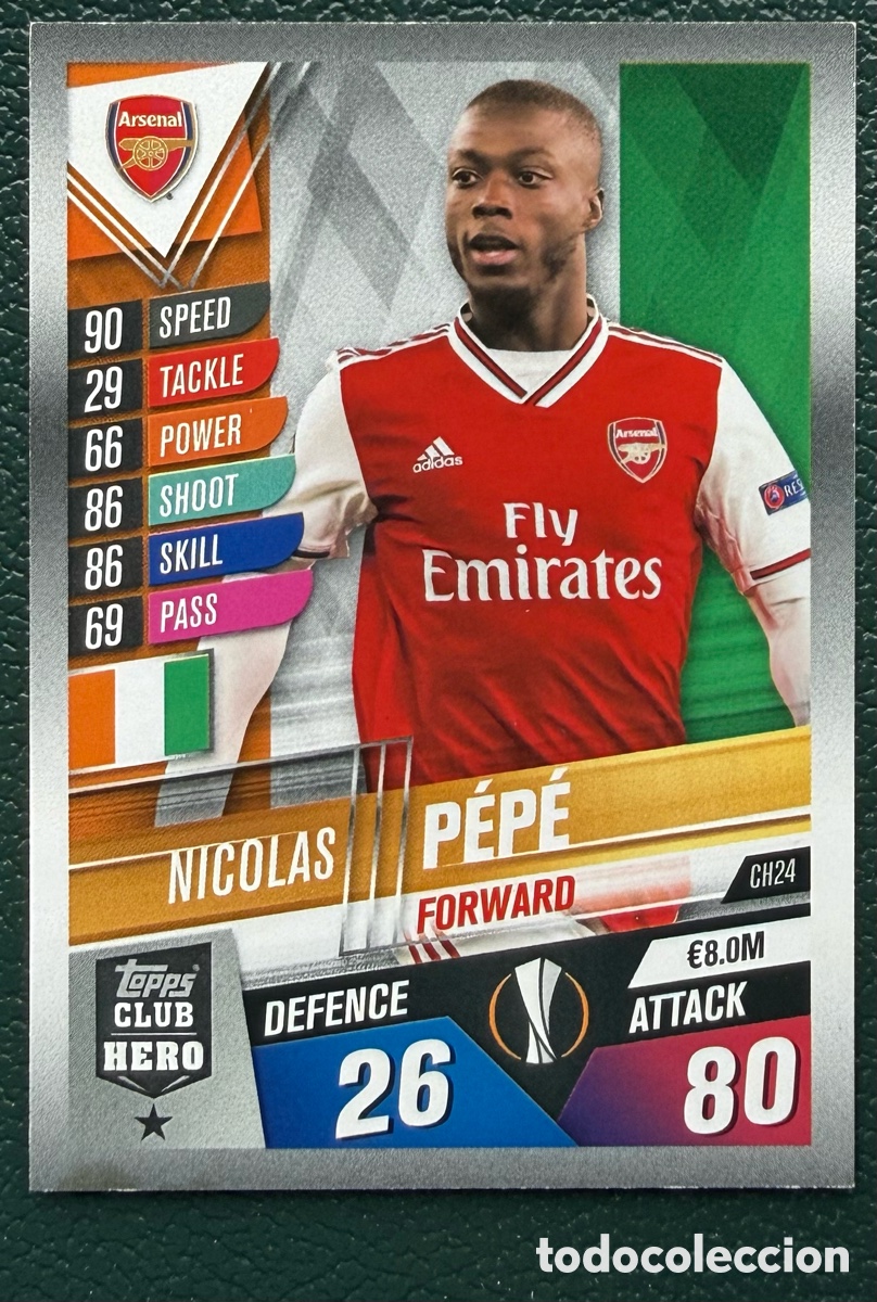 Figurine di Calcio: CH24 NICOLAS PEPE ARSENAL FC FICHAS ALBUM MATCH ATTAX 101 TOPPS 2019 2020 19 20