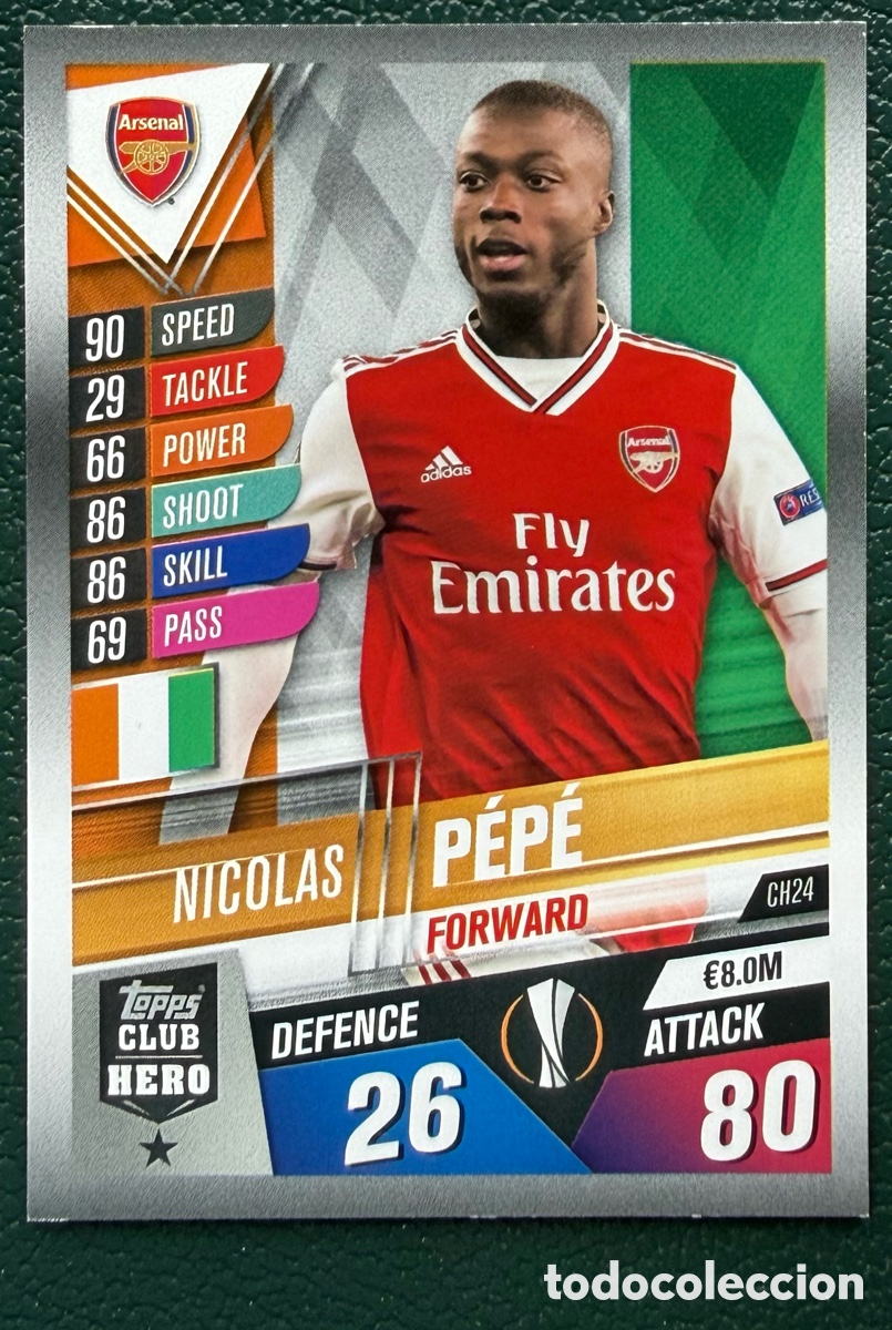 Figurine di Calcio: CH24 NICOLAS PEPE ARSENAL FC FICHAS ALBUM MATCH ATTAX 101 TOPPS 2019 2020 19 20