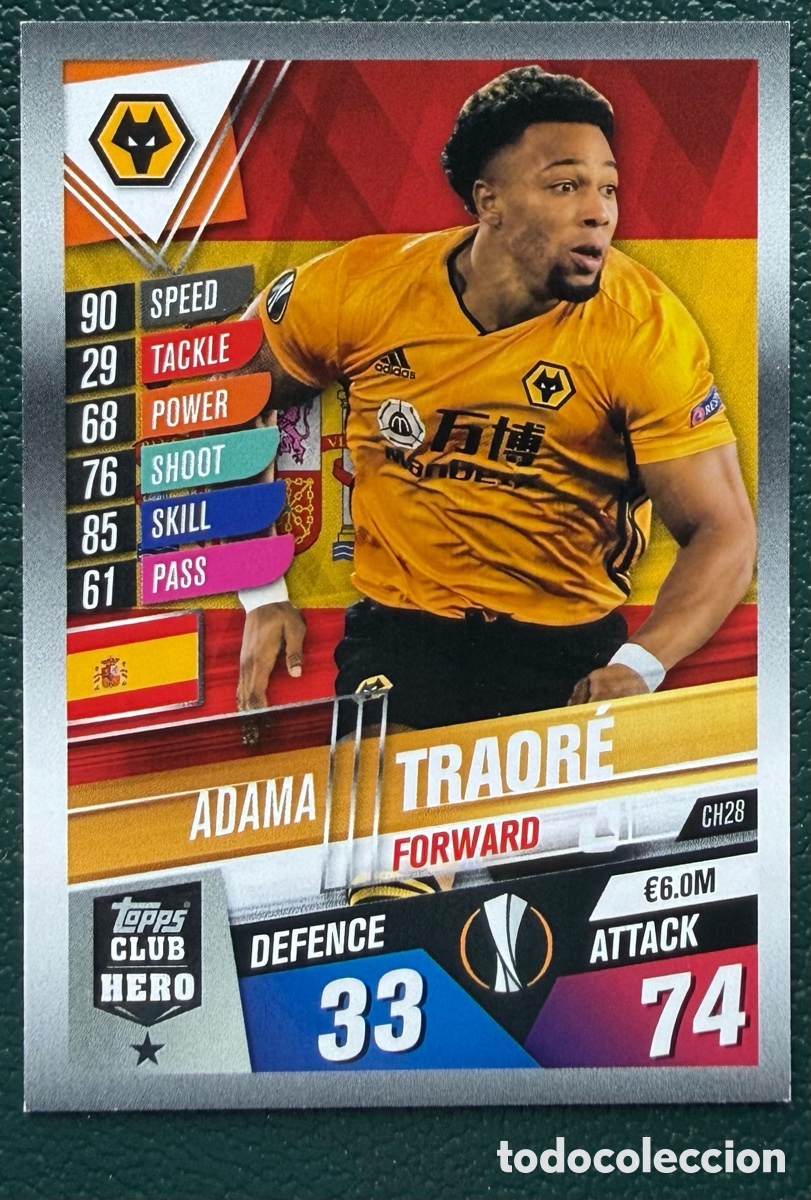 Fu&szlig;ball-Sticker: CH28 ADAMA TRAORE WOLVERHAMPTON WANDERERS FICHAS ALBUM MATCH ATTAX 101 TOPPS 2019 2020 19 20