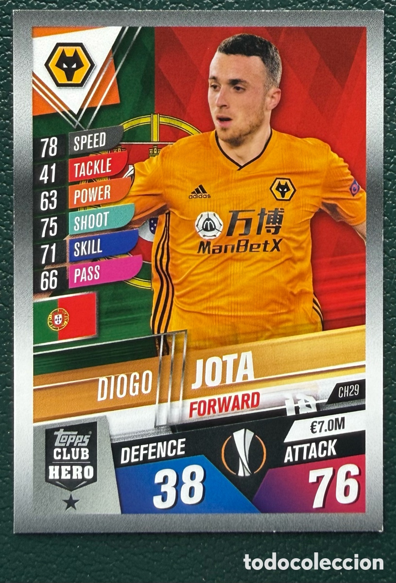 Fu&szlig;ball-Sticker: CH29 DIOGO JOTA WOLVERHAMPTON WANDERERS FICHAS ALBUM MATCH ATTAX 101 TOPPS 2019 2020 19 20
