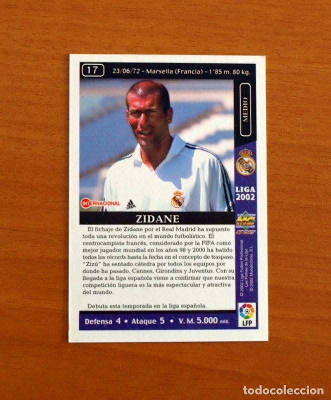 Cromos de F&uacute;tbol: Real Madrid - N&ordm; 17 Zinedine Zidane - Rookie - Mundicromo Las Fichas de la Liga 2001-2002, 01-02