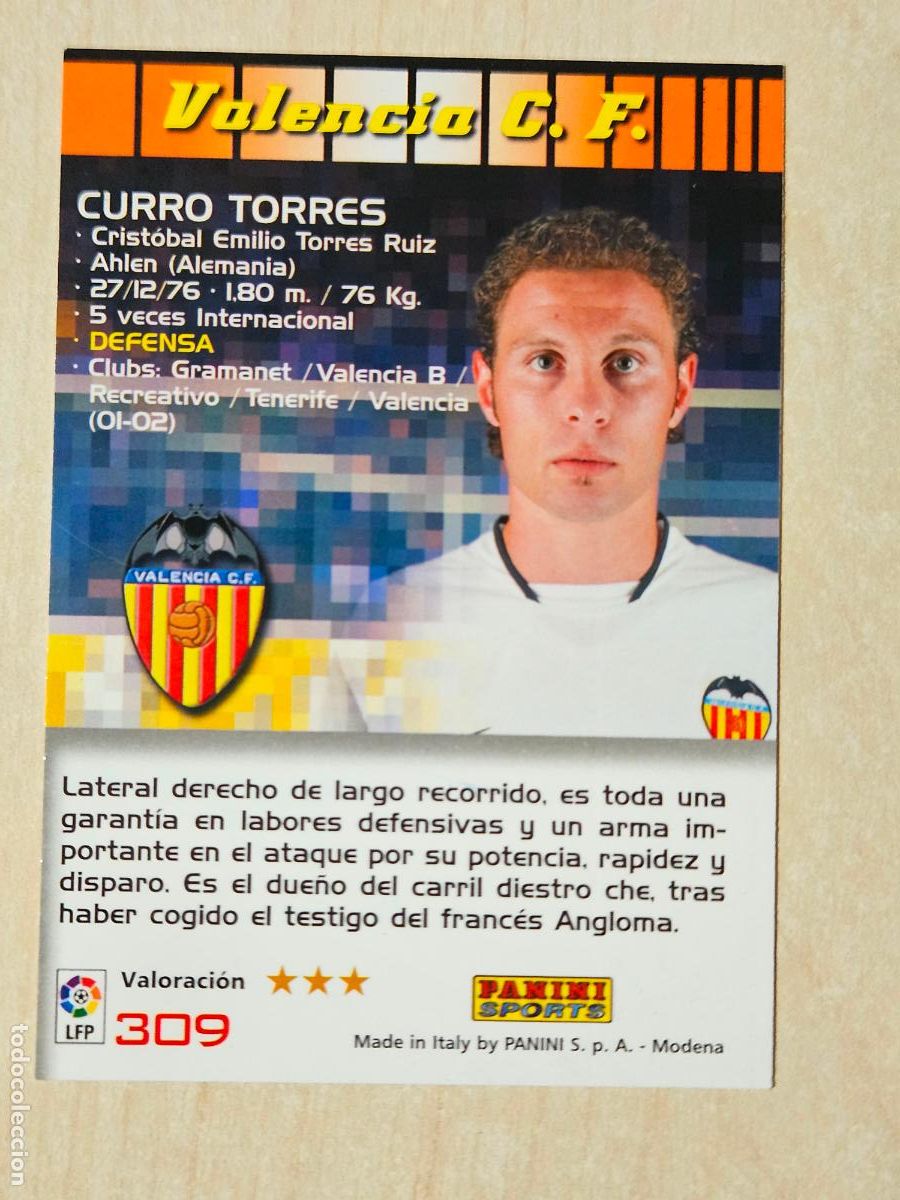 Cromos de F&uacute;tbol: CROMO N&ordm; 309 CURRO TORRES - MEGACRACKS 2004 05 - VALENCIA