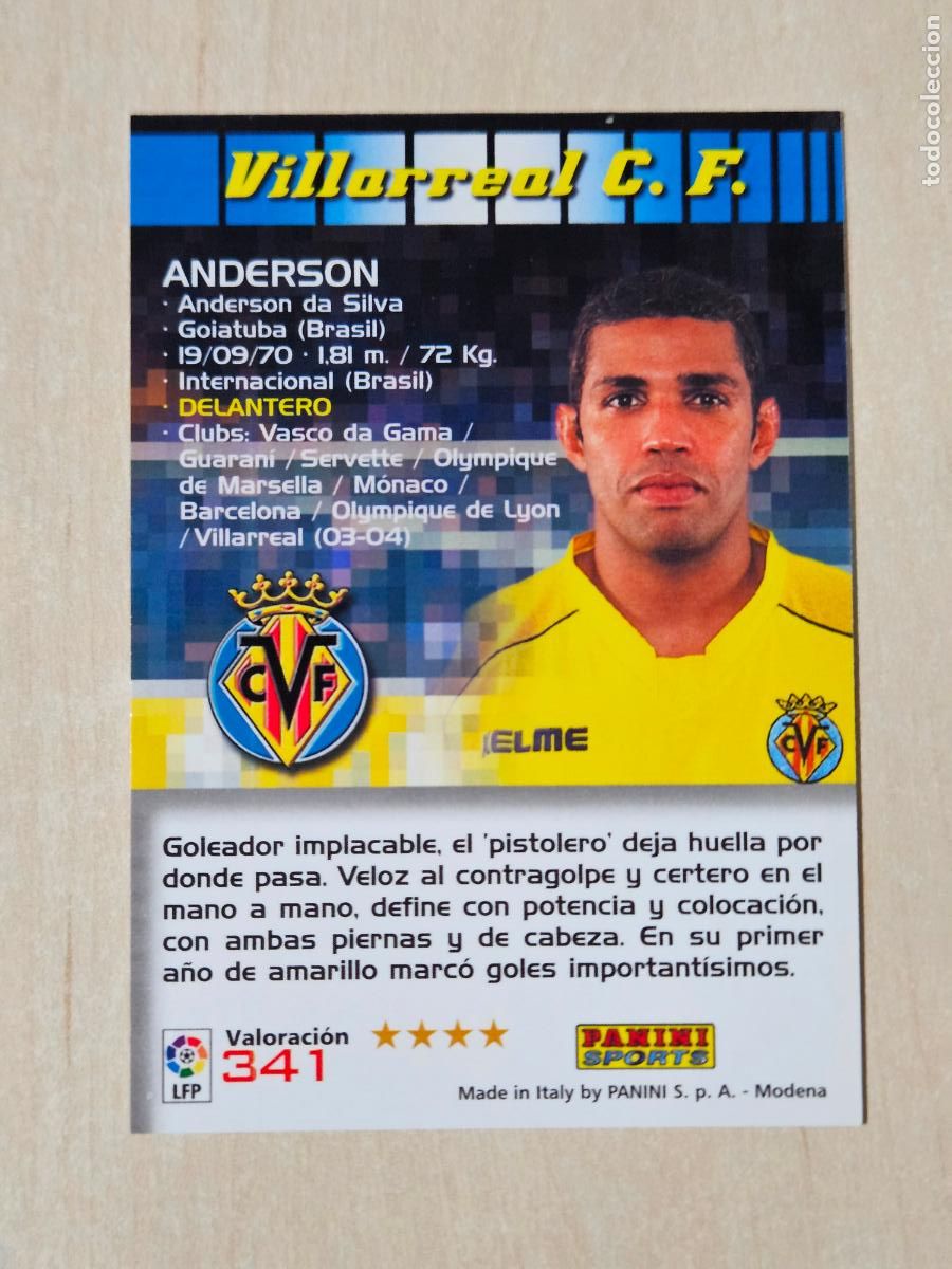 Cromos de F&uacute;tbol: CROMO N&ordm; 341 ANDERSON - MEGACRACKS 2004 05 - VILLARREAL