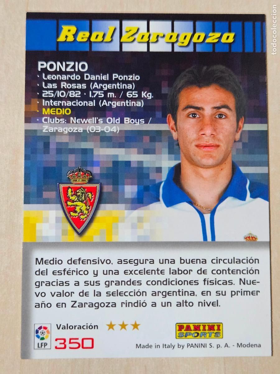 Cromos de F&uacute;tbol: CROMO N&ordm; 350 PONZIO - MEGACRACKS 2004 05 - REAL ZARAGOZA