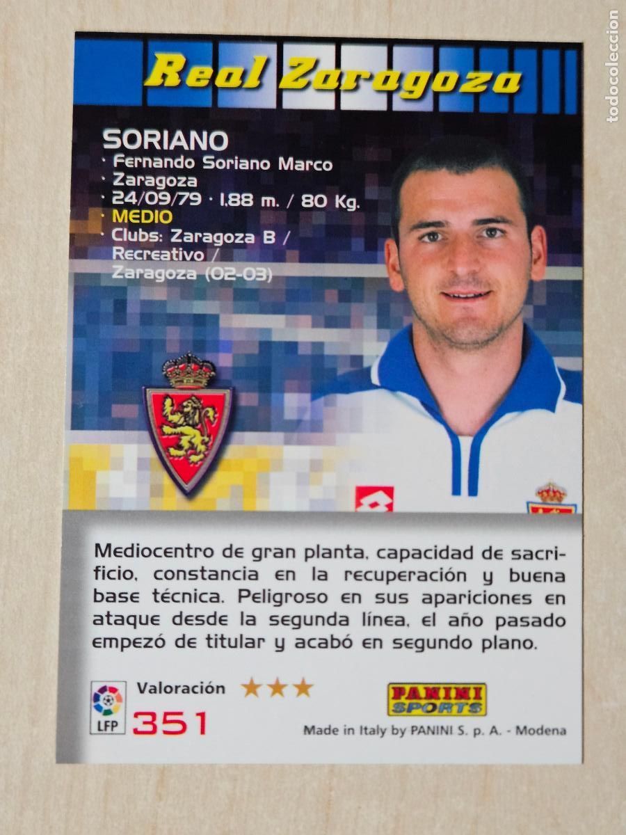 Cromos de F&uacute;tbol: CROMO N&ordm; 351 SORIANO - MEGACRACKS 2004 05 - REAL ZARAGOZA