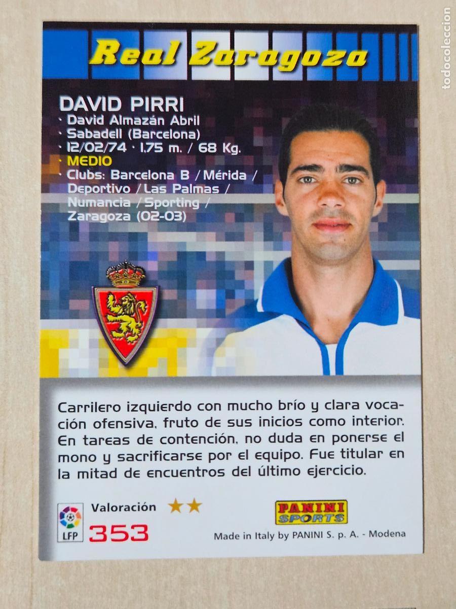 Cromos de F&uacute;tbol: CROMO N&ordm; 353 DAVID PIRRI - MEGACRACKS 2004 05 - REAL ZARAGOZA