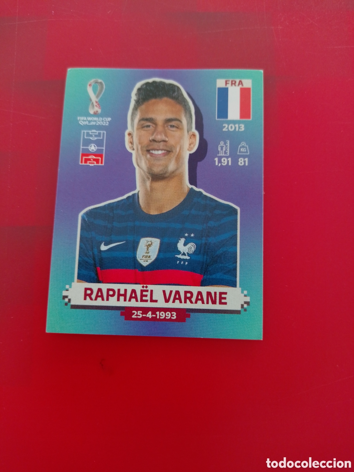 Football Stickers: CROMO NUMERO 10 RAPHA&Euml;L VARANE FRANCIA. MUNDIAL QATAR 2022. PANINI.