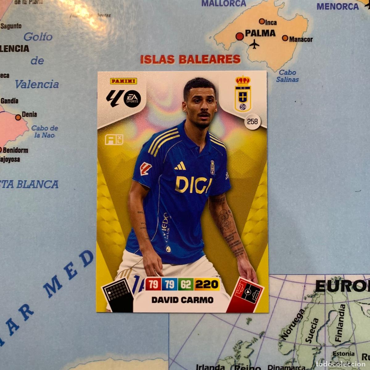 Cromos de F&uacute;tbol: David Carmo n&uacute;mero 258 del Oviedo cromo adrenalyn XL 25-26 2025-2026