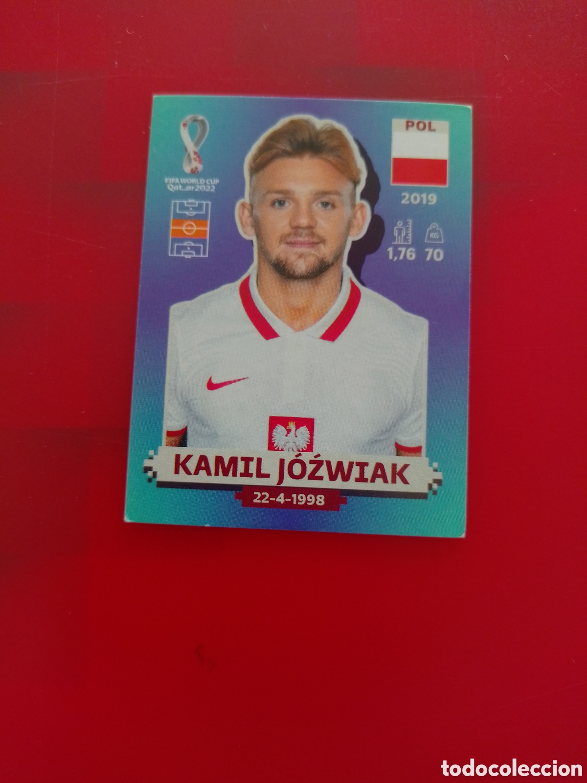 Fu&szlig;ball-Sticker: CROMO NUMERO 11 KAMIL J&Oacute;ZWIAK POLONIA. MUNDIAL QATAR 2022. PANINI.