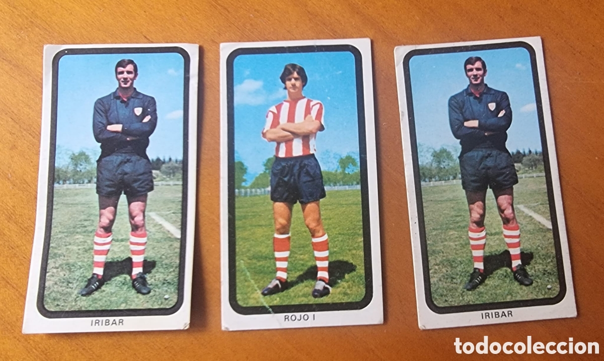 Cromos de F&uacute;tbol: Lote tres cromos F&uacute;tbol a&ntilde;os 70 Frigo Athletic Bilbao Iribar Rojo