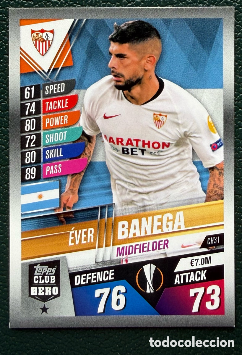 Fu&szlig;ball-Sticker: CH31 EVER BANEGA SEVILLA FC FICHAS ALBUM MATCH ATTAX 101 TOPPS 2019 2020 19 20
