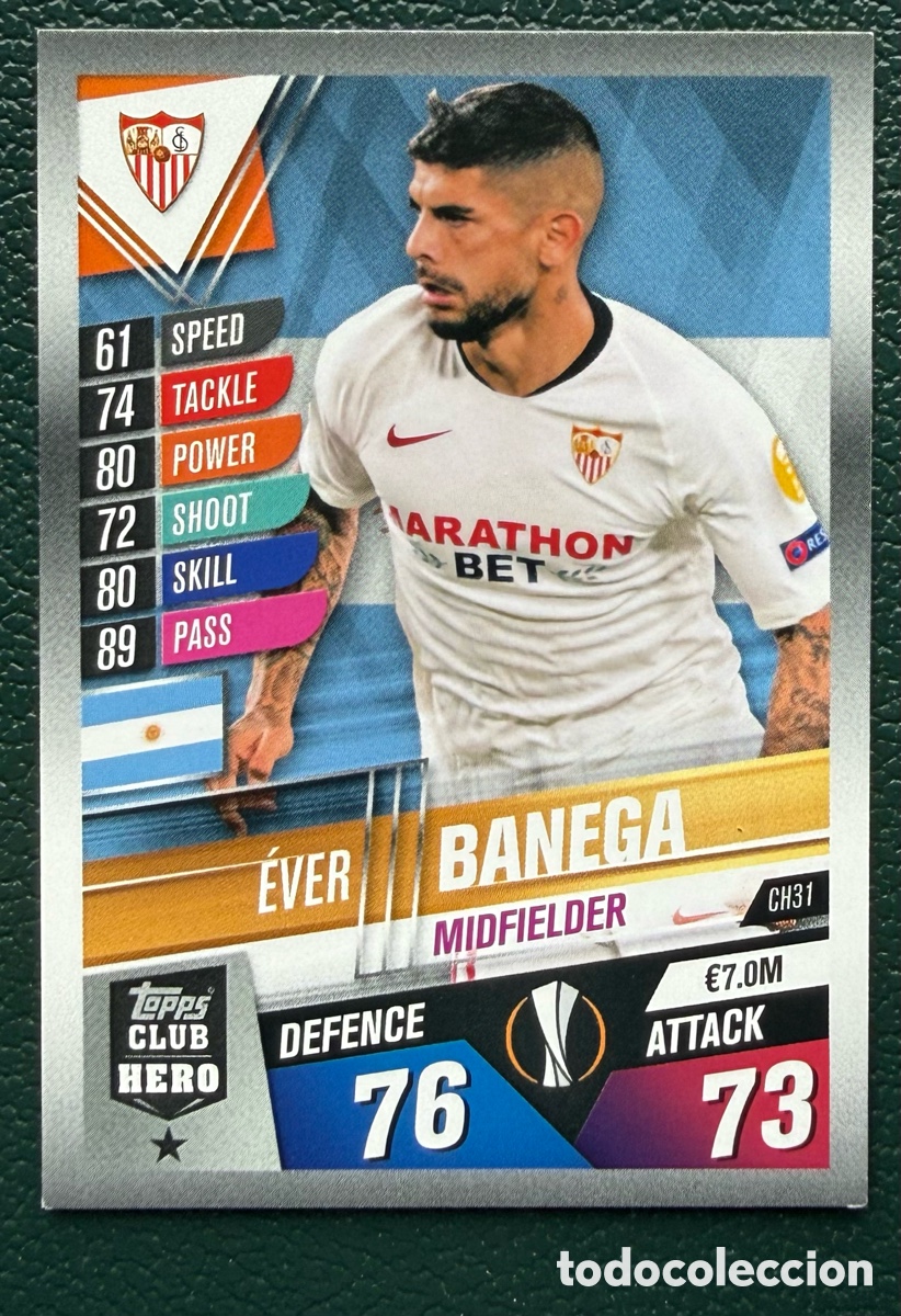 Fu&szlig;ball-Sticker: CH31 EVER BANEGA SEVILLA FC FICHAS ALBUM MATCH ATTAX 101 TOPPS 2019 2020 19 20