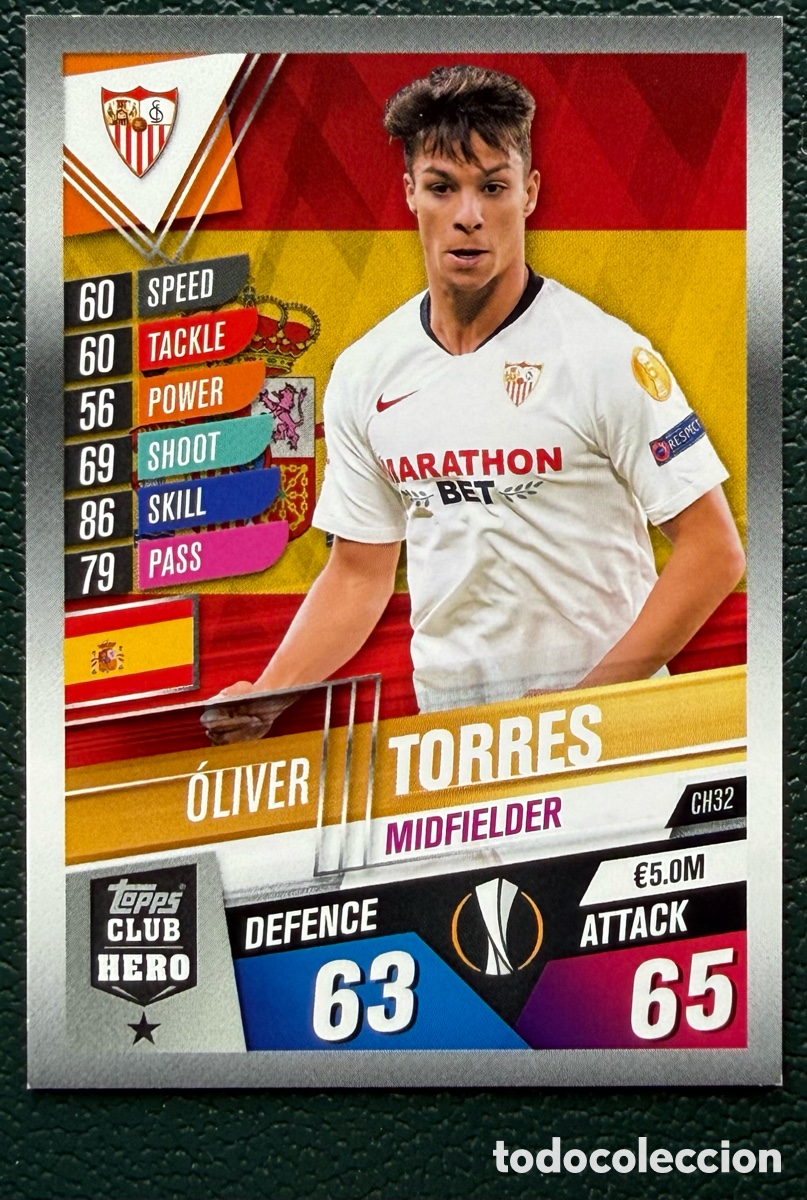 Football Stickers: CH32 OLIVER TORRES SEVILLA FC FICHAS ALBUM MATCH ATTAX 101 TOPPS 2019 2020 19 20