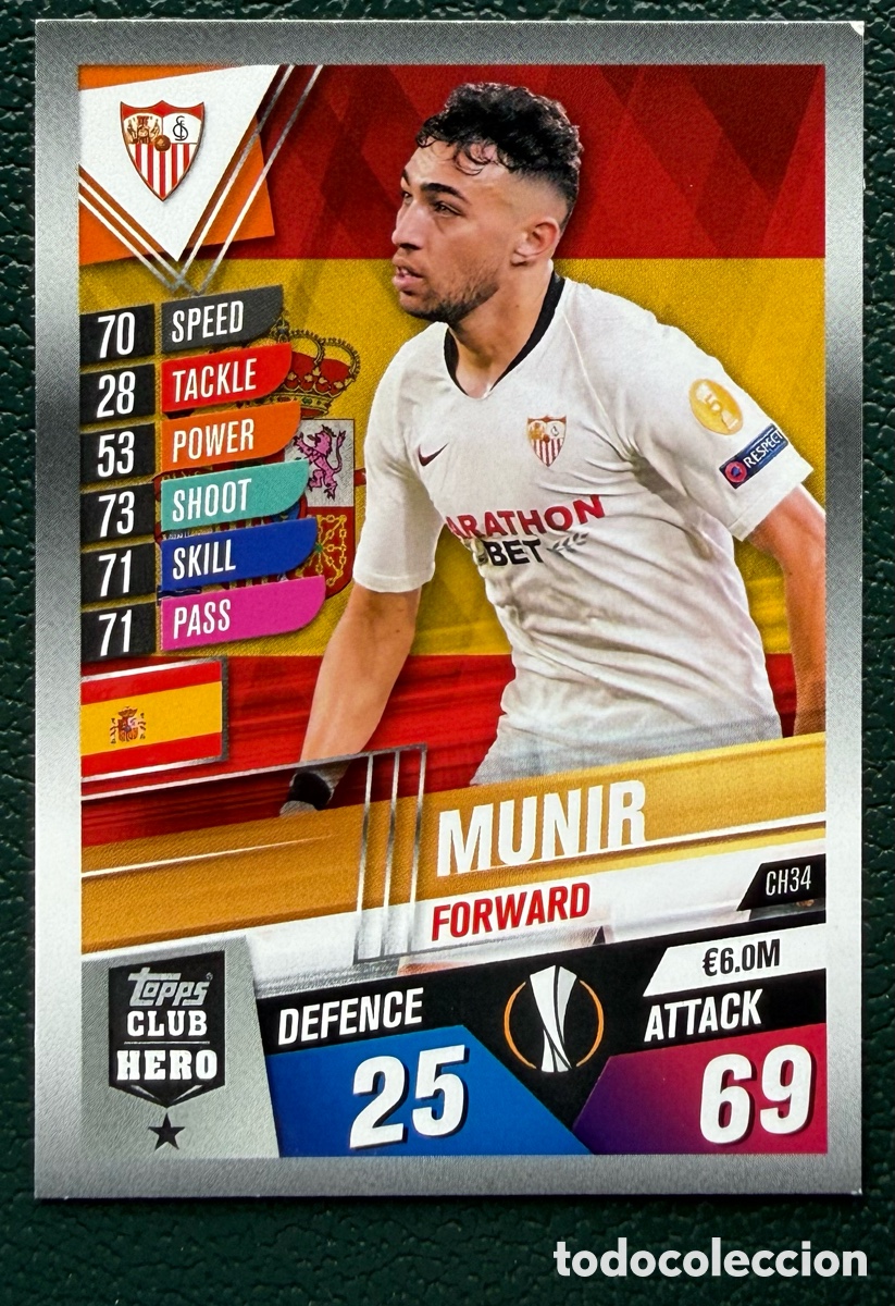 Football Stickers: CH34 MUNIR SEVILLA FC FICHAS ALBUM MATCH ATTAX 101 TOPPS 2019 2020 19 20