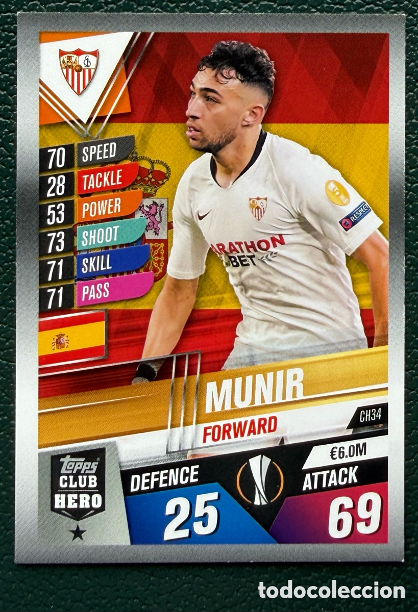 Football Stickers: CH34 MUNIR SEVILLA FC FICHAS ALBUM MATCH ATTAX 101 TOPPS 2019 2020 19 20