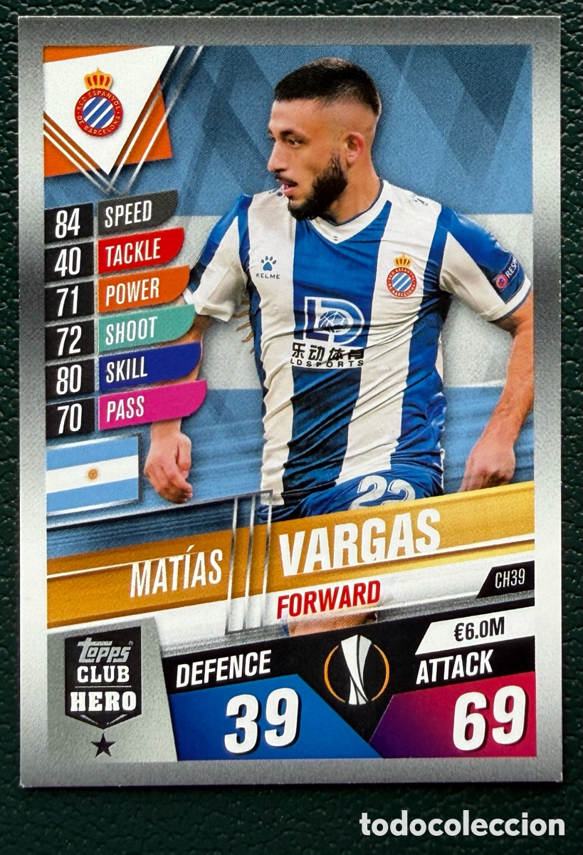 Cromos de F&uacute;tbol: CH39 MATIAS VARGAS RCD ESPANYOL FICHAS ALBUM MATCH ATTAX 101 TOPPS 2019 2020 19 20