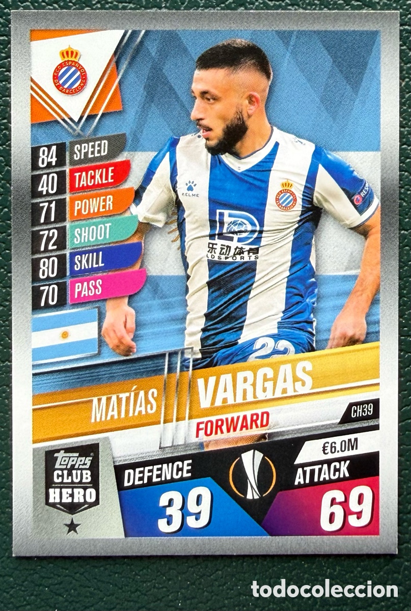 Cromos de F&uacute;tbol: CH39 MATIAS VARGAS RCD ESPANYOL FICHAS ALBUM MATCH ATTAX 101 TOPPS 2019 2020 19 20