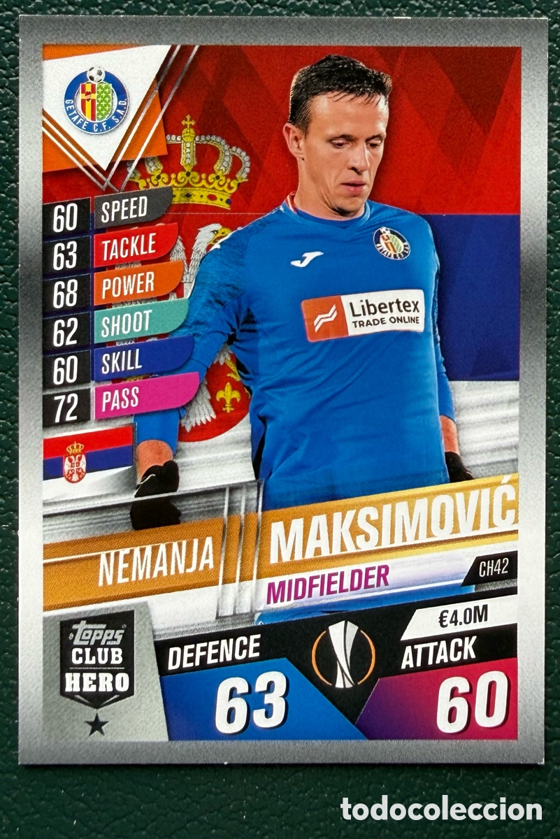 Cromos de Futebol: CH42 NEMANJA MAKSIMOVIC GETAFE CF FICHAS ALBUM MATCH ATTAX 101 TOPPS 2019 2020 19 20