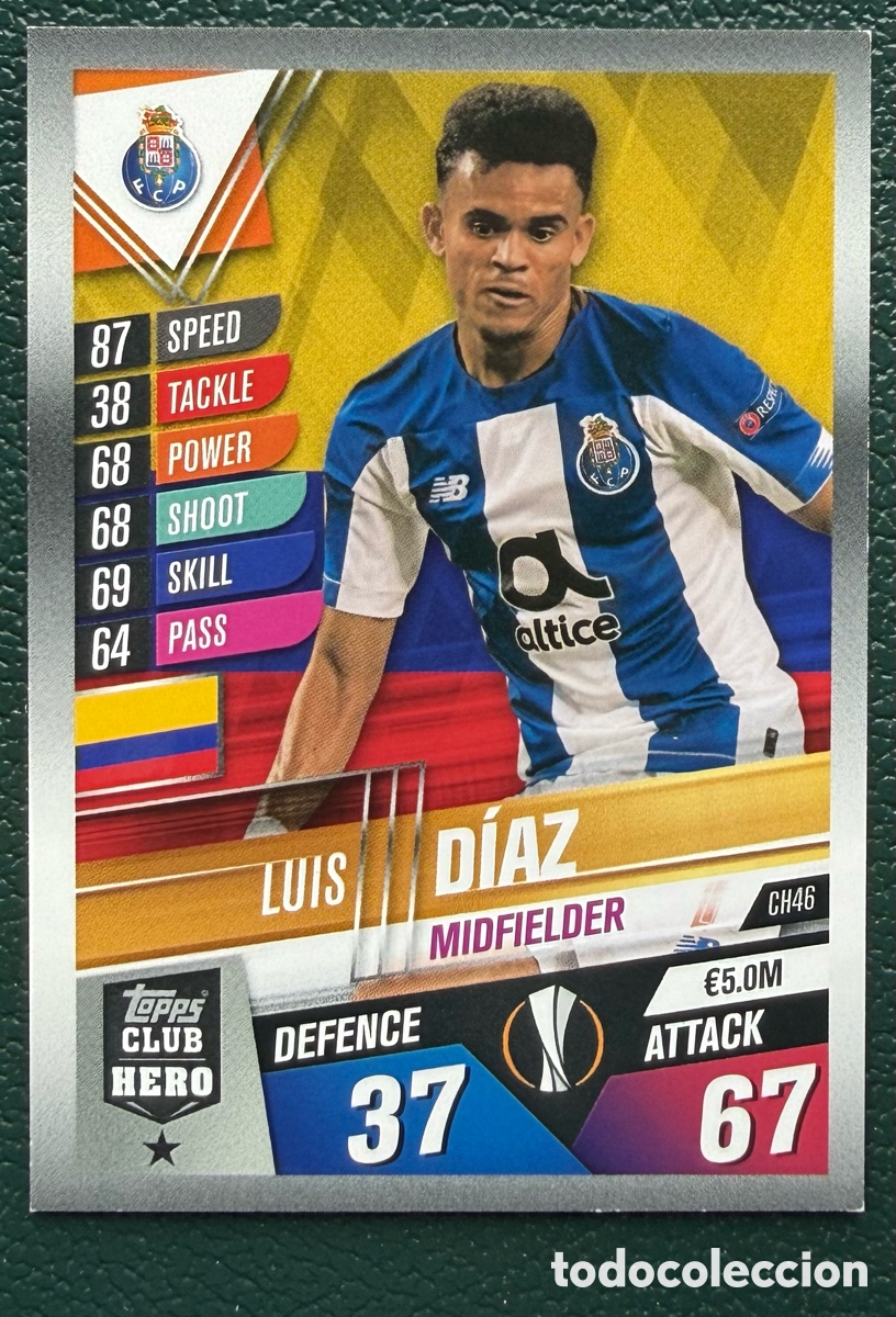 Football Stickers: CH46 LUIS DIAZ FC PORTO FICHAS ALBUM MATCH ATTAX 101 TOPPS 2019 2020 19 20