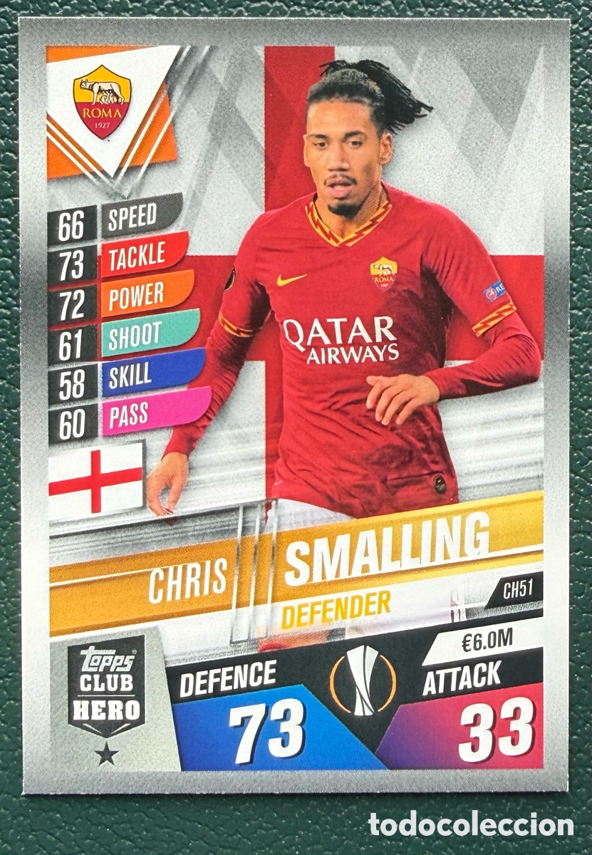 Cromos de F&uacute;tbol: CH51 CHRIS SMALLING AS ROMA FICHAS ALBUM MATCH ATTAX 101 TOPPS 2019 2020 19 20