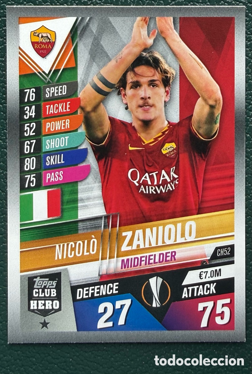 Cromos de Futebol: CH52 NICOLO ZANIOLO AS ROMA FICHAS ALBUM MATCH ATTAX 101 TOPPS 2019 2020 19 20