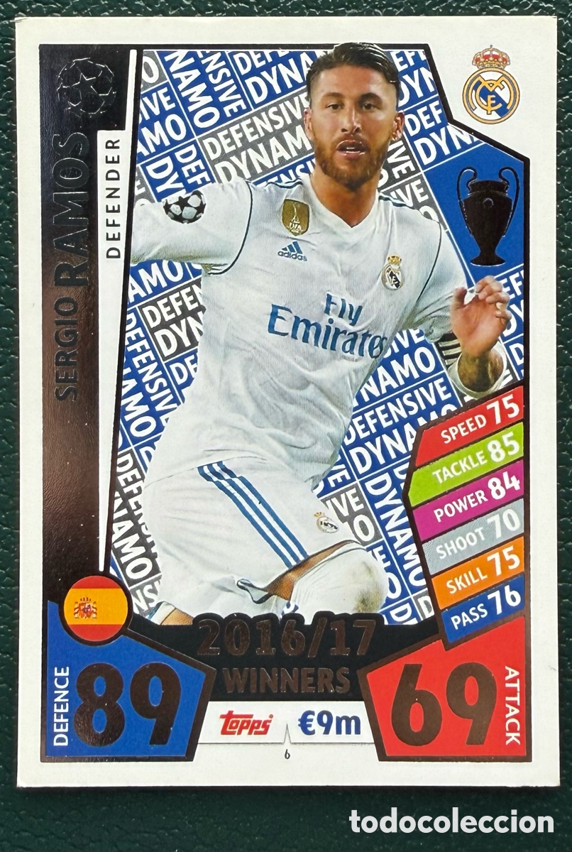 Cromos de F&uacute;tbol: 6 SERGIO RAMOS REAL MADRID FICHAS ALBUM CHAMPIONS LEAGUE MATCH ATTAX 2017 2018 TOPPS 17 18