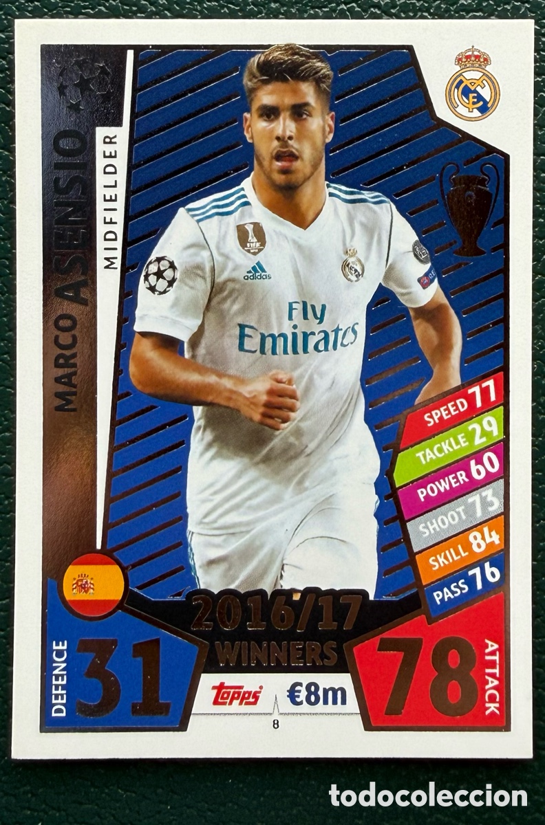 Cromos de F&uacute;tbol: 8 MARCO ASENSIO REAL MADRID FICHAS ALBUM CHAMPIONS LEAGUE MATCH ATTAX 2017 2018 TOPPS 17 18