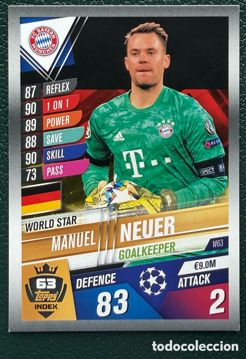 Fu&szlig;ball-Sticker: W63 MANUEL NEUER FC BAYERN MUNICH FICHAS ALBUM MATCH ATTAX 101 TOPPS 2019 2020 19 20