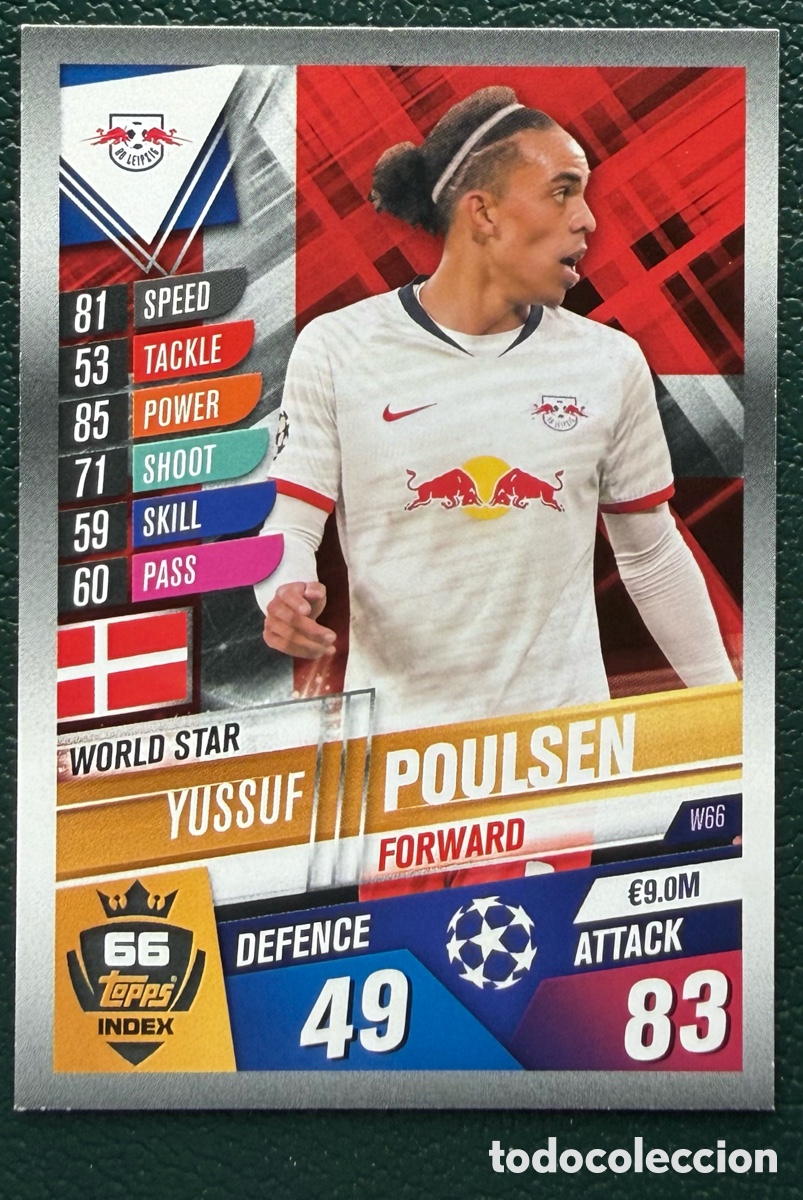Figurine di Calcio: W66 YUSSUF POULSEN RB LEIPZIG FICHAS ALBUM MATCH ATTAX 101 TOPPS 2019 2020 19 20