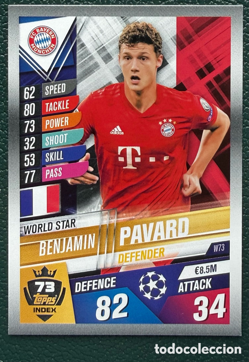 Cartes &agrave; collectionner de Football: W73 BENJAMIN PAVARD FC BAYERN MUNICH FICHAS ALBUM MATCH ATTAX 101 TOPPS 2019 2020 19 20