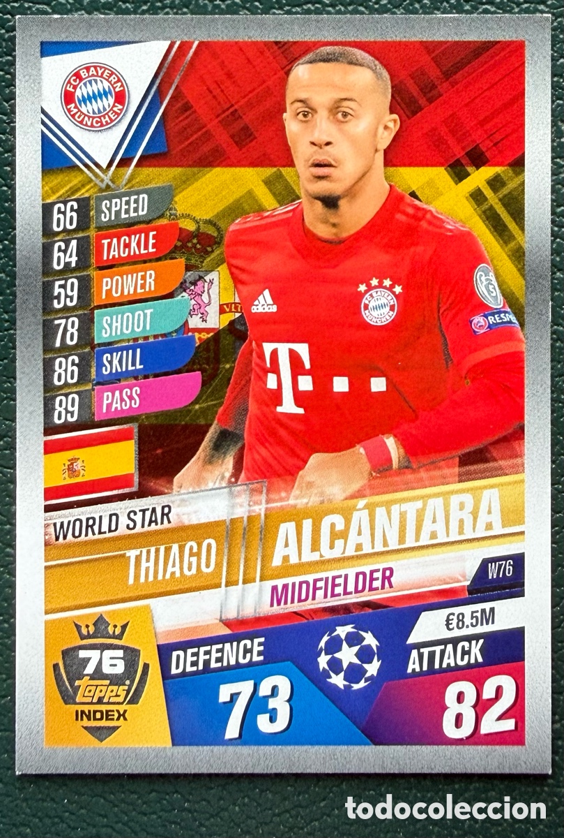 Cartes &agrave; collectionner de Football: W76 THIAGO ALCANTARA FC BAYERN MUNICH FICHAS ALBUM MATCH ATTAX 101 TOPPS 2019 2020 19 20