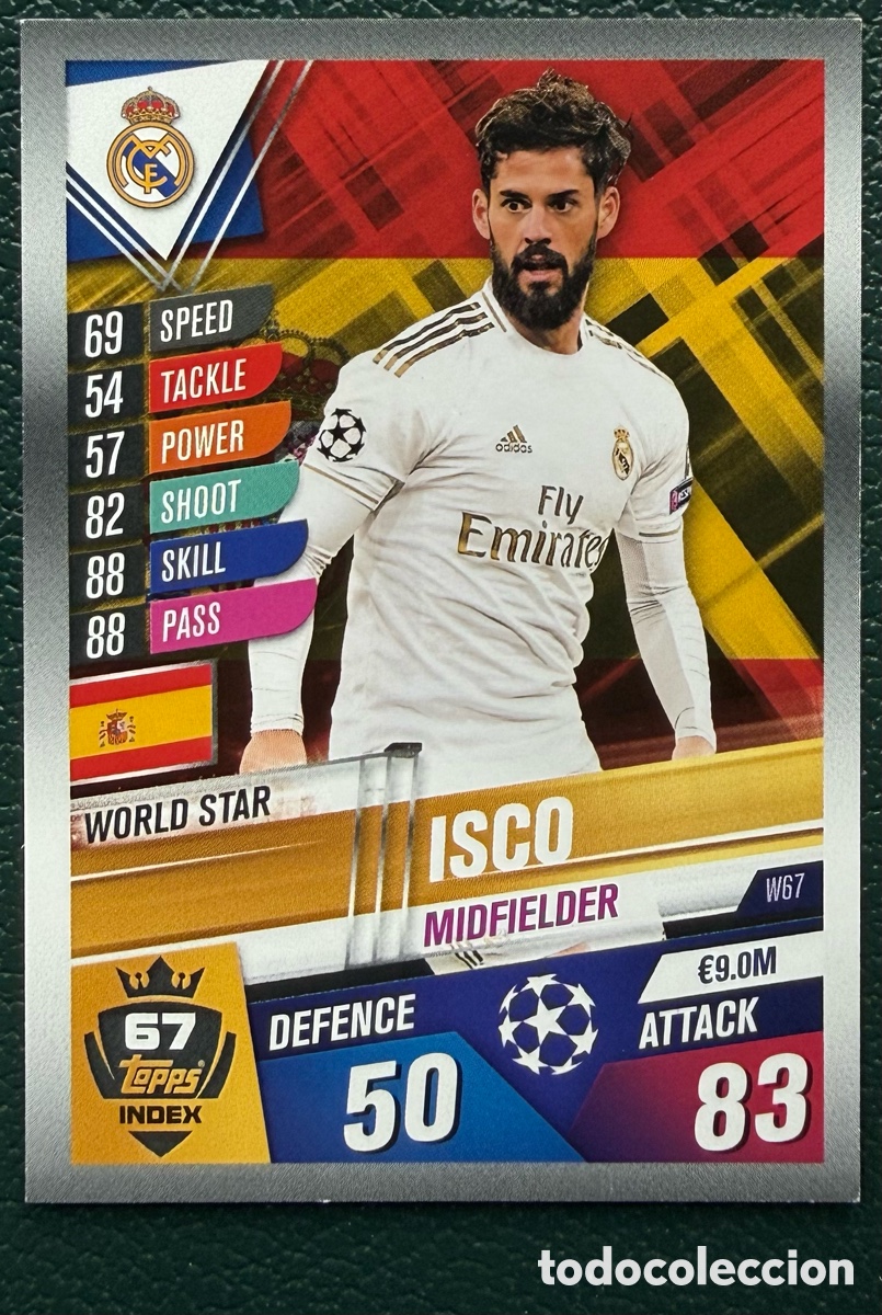 Cromos de F&uacute;tbol: W67 ISCO REAL MADRID FICHAS ALBUM MATCH ATTAX 101 TOPPS 2019 2020 19 20