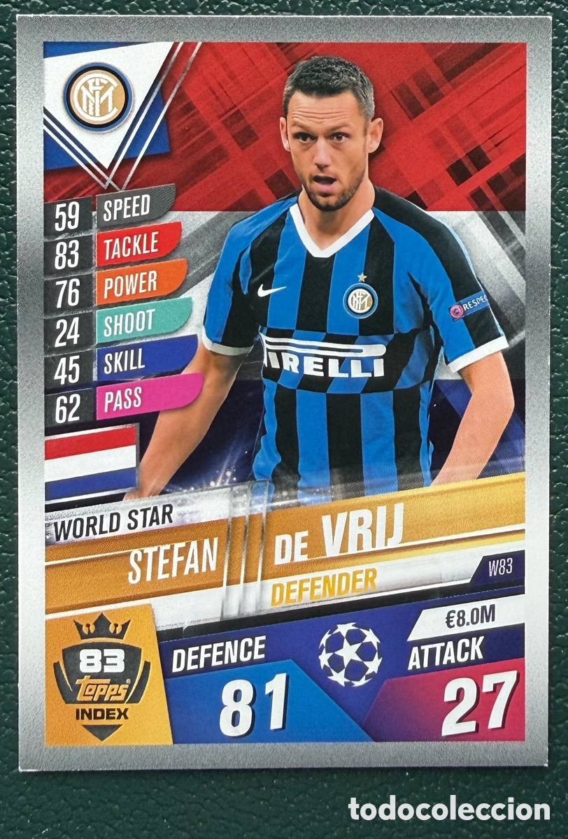 Cromos de Futebol: W83 STEFAN DE VRIJ INTER DE MILAN FICHAS ALBUM MATCH ATTAX 101 TOPPS 2019 2020 19 20