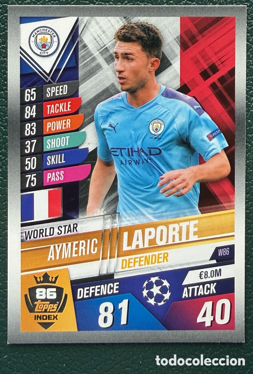 Cromos de Futebol: W86 AYMERIC LAPORTE MANCHESTER CITY FICHAS ALBUM MATCH ATTAX 101 TOPPS 2019 2020 19 20