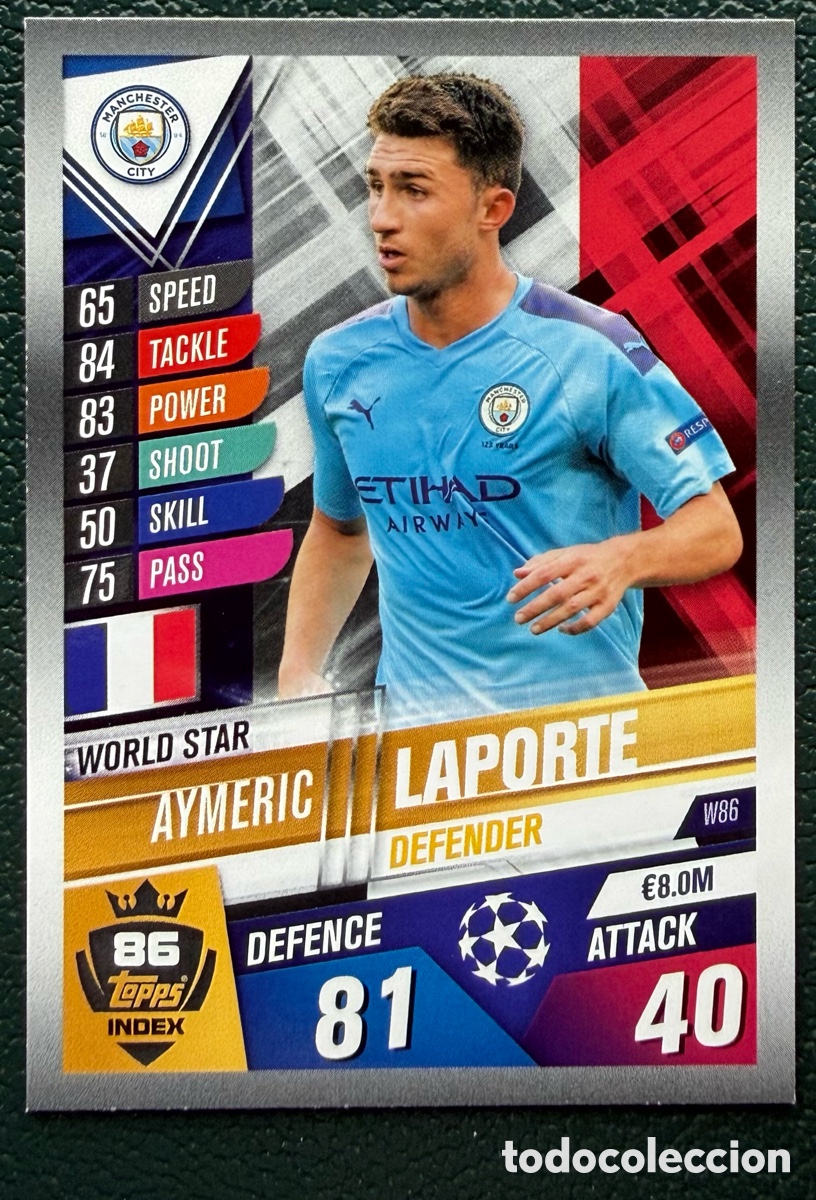 Cromos de Futebol: W86 AYMERIC LAPORTE MANCHESTER CITY FICHAS ALBUM MATCH ATTAX 101 TOPPS 2019 2020 19 20