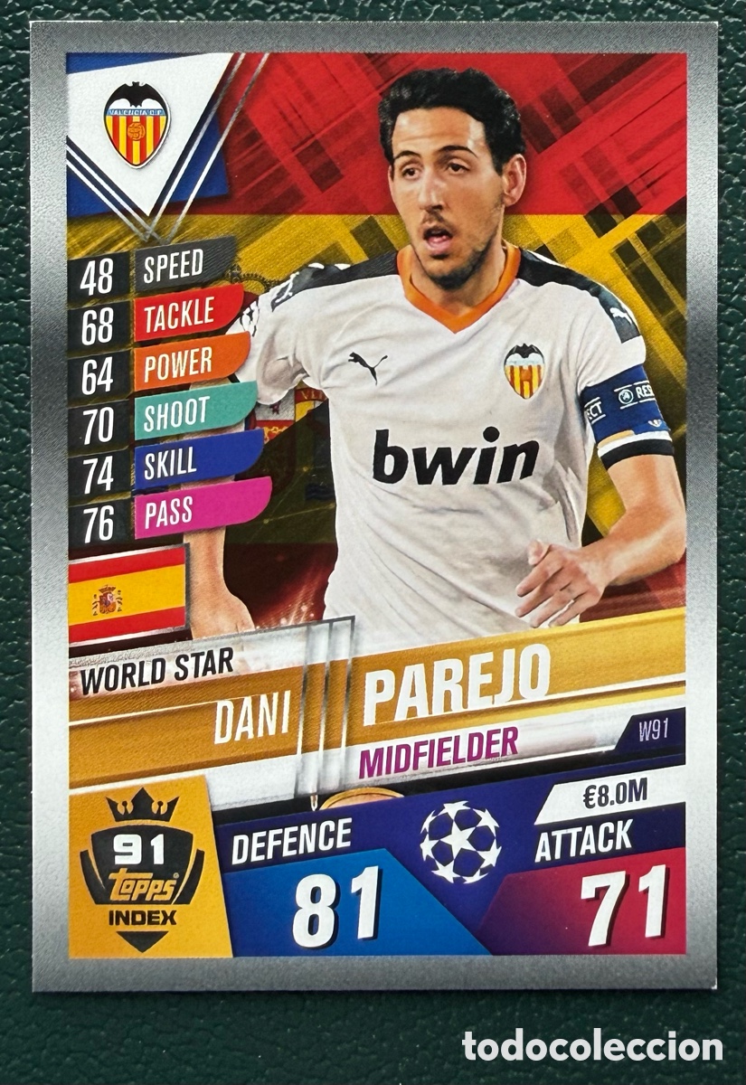 Football Stickers: W91 DANI PAREJO VALENCIA CF FICHAS ALBUM MATCH ATTAX 101 TOPPS 2019 2020 19 20
