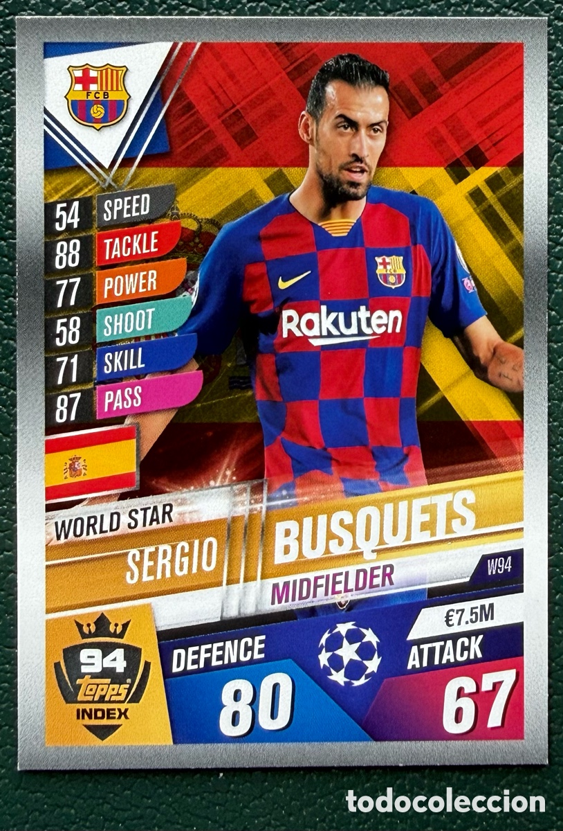Cartes &agrave; collectionner de Football: W94 SERGIO BUSQUETS FC BARCELONA FICHAS ALBUM MATCH ATTAX 101 TOPPS 2019 2020 19 20