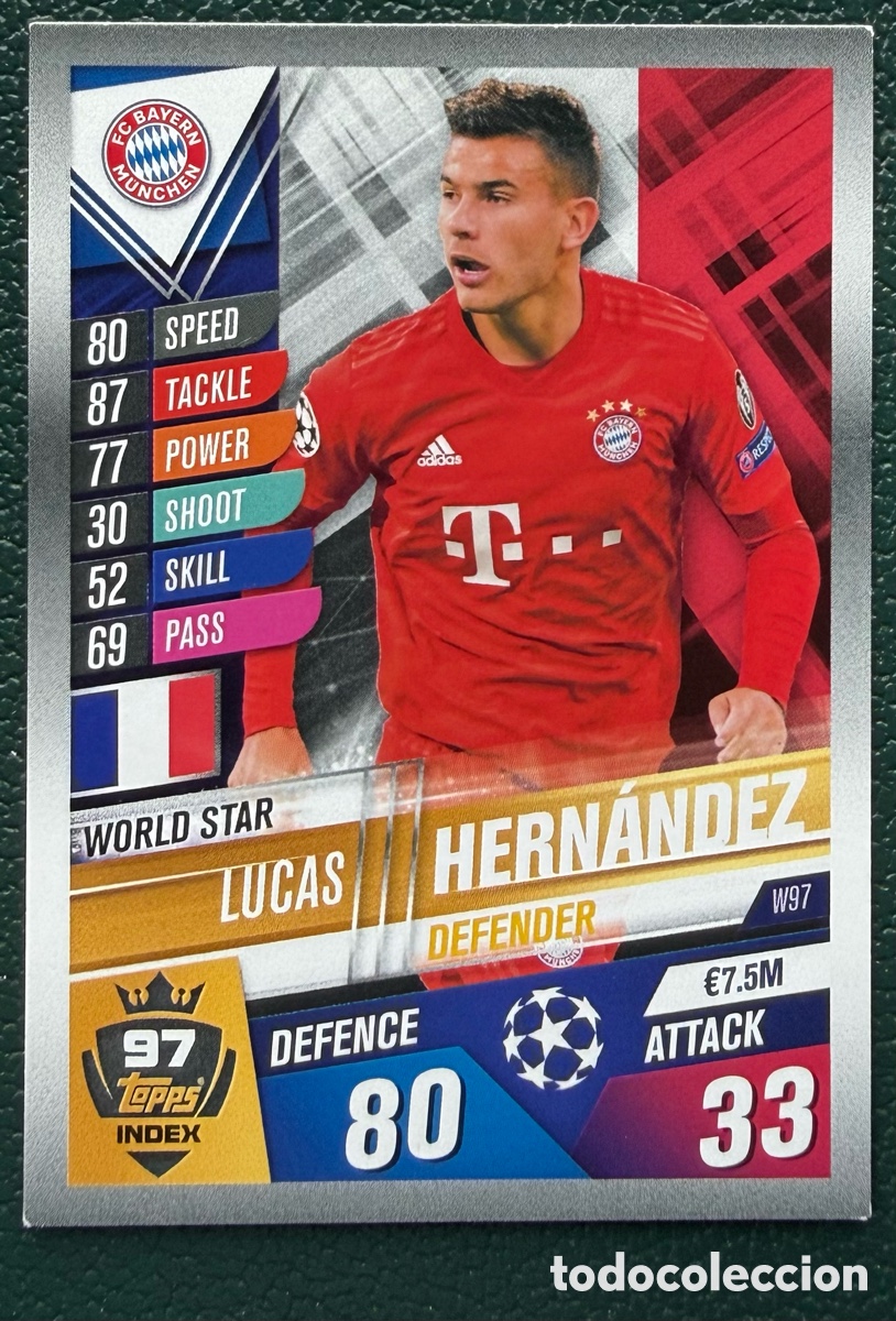 Cromos de F&uacute;tbol: W97 LUCAS HERNANDEZ FC BAYERN MUNICH FICHAS ALBUM MATCH ATTAX 101 TOPPS 2019 2020 19 20